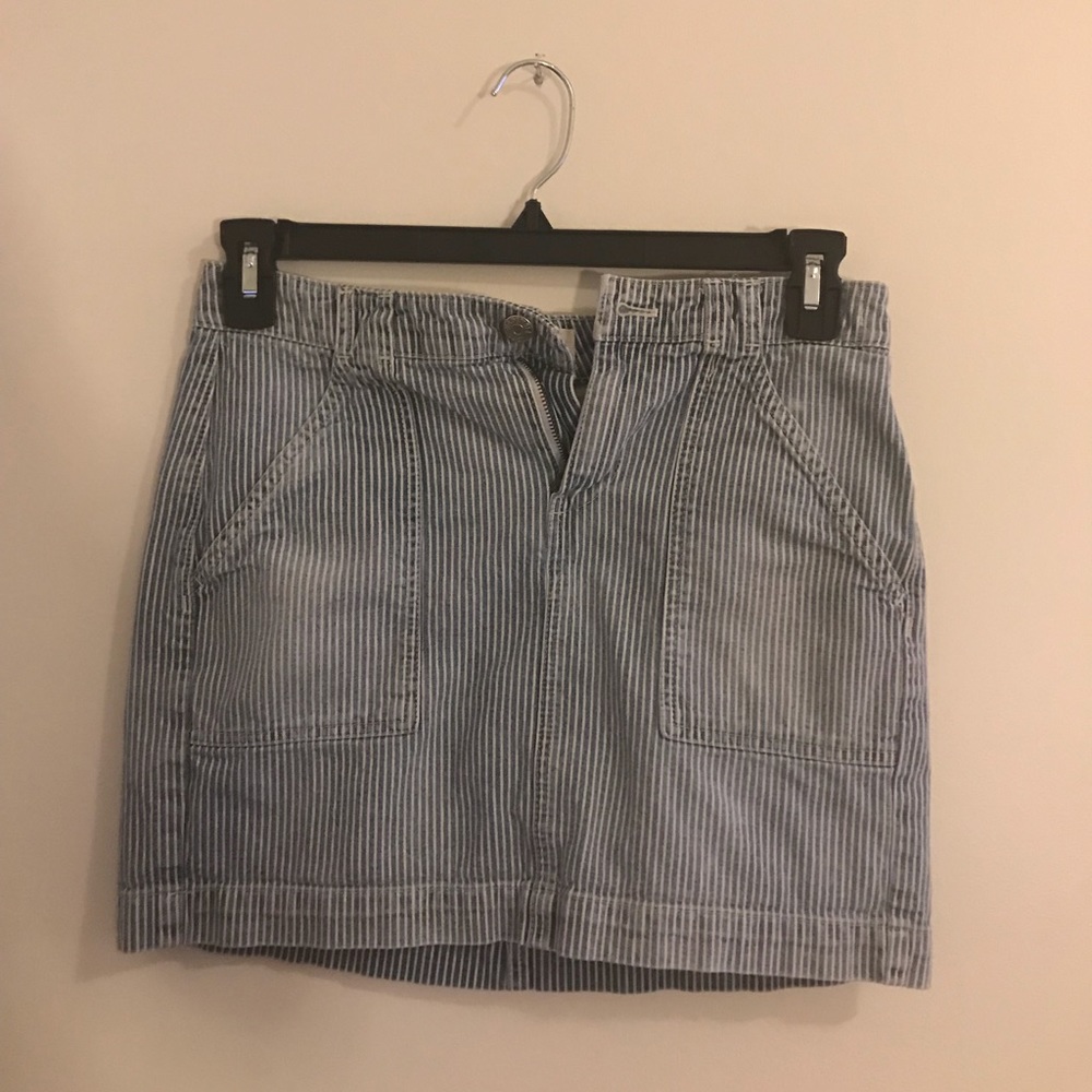 Madewell denim and white striped mini skirt